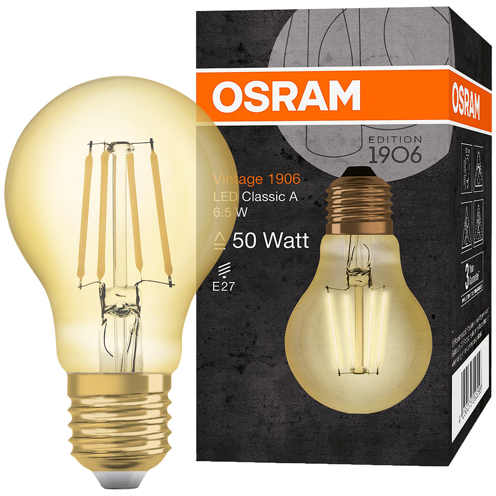 Bec LED vintage decorativ Osram 1906 A, E27, 6.5W, Lumina calda, 000004058075293298