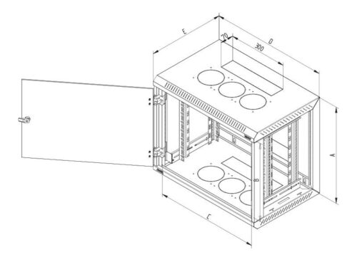 Rack de perete Triton sectiune simpla 9U 500mm adancime usa sticla panouri laterale detasabile sectiuni ventilatie activa