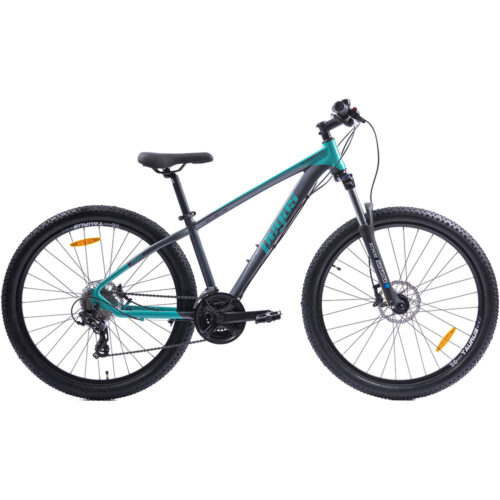 Bicicleta MTB Pegas Drumet, cadru aluminiu, marime XS, 24 viteze, manete Shimano, frane disc fata/spate, roti 27.5 inch, Turcoaz - Resigilat