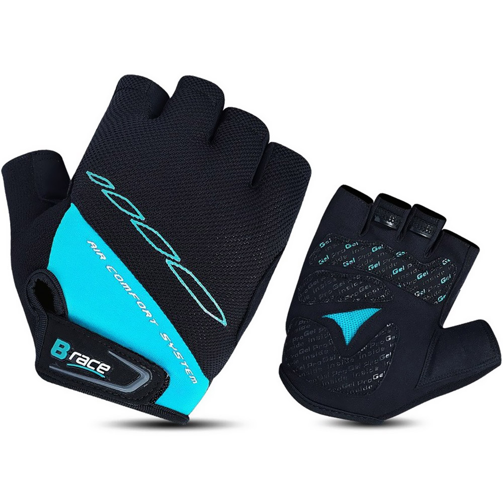 Manusi ciclism cu gel B-Race, marime L, negru / turcoaz