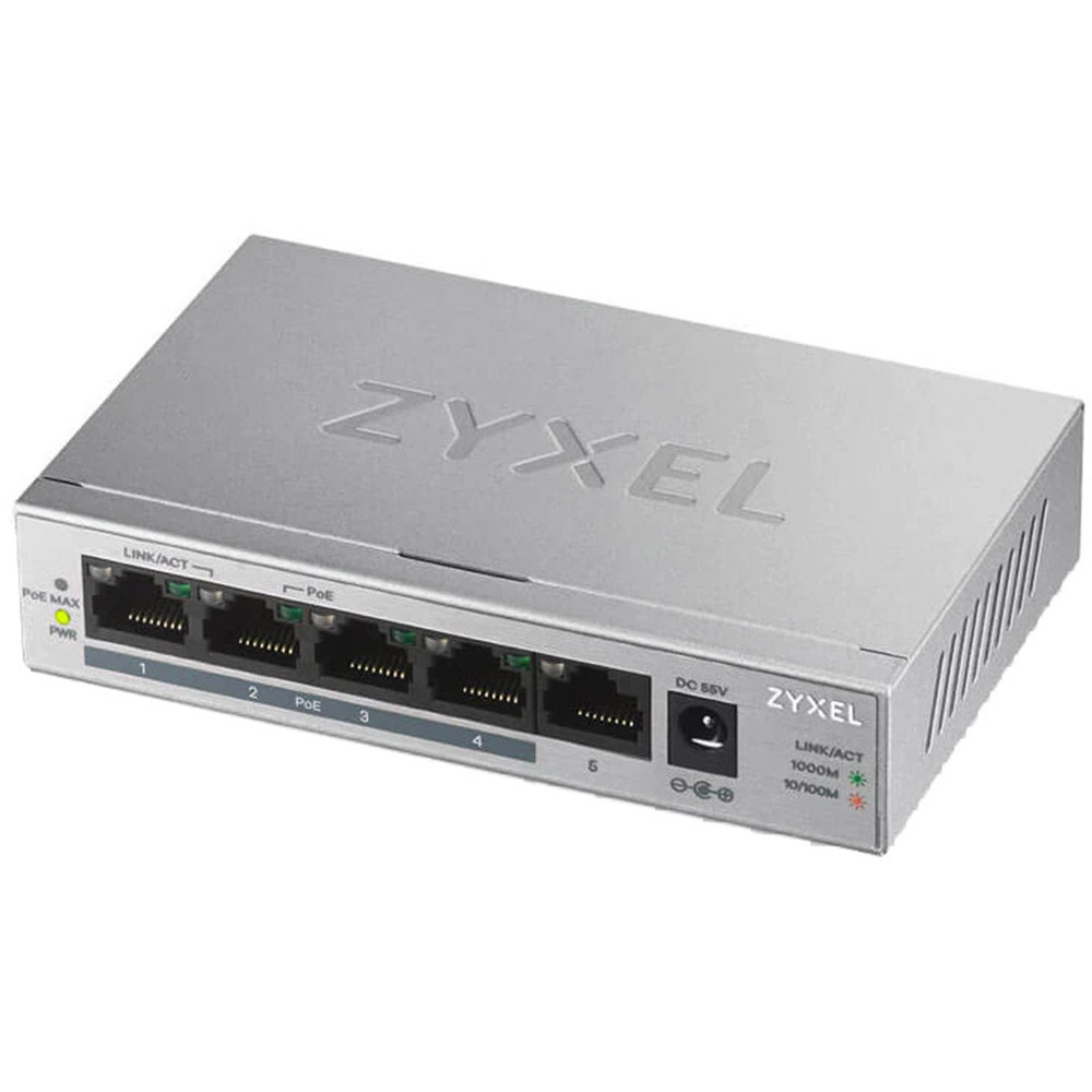 Switch PoE ZyXEL GS1005HP, 10 Gbps, 5 x RJ45 (4 x PoE+ 802.3af/at) - Resigilat