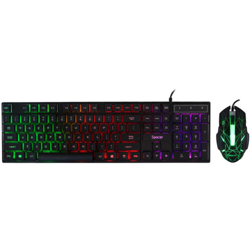Kit gaming tastatura si mouse Spacer SP-GK-01, Iluminare RGB, Negru