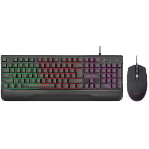 Kit Gaming tastatura si mouse Spacer SPGK-INVICTUS, Iluminare RGB, Mouse optic, Negru