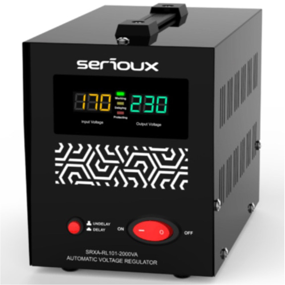 Stabilizator de tensiune cu releu Serioux SRXA-RL101-2000VA, 2000VA, IP20, Protectie la variatiile de tensiune