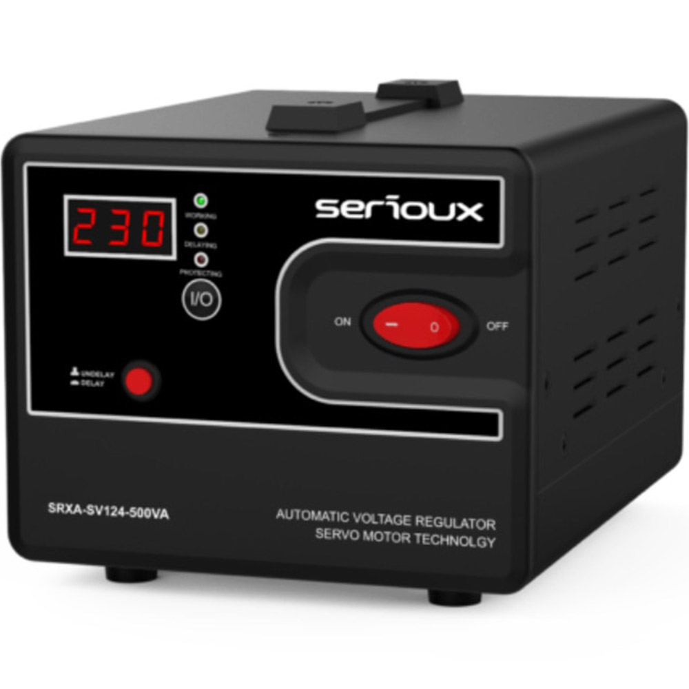 Stabilizator de tensiune cu servomotor Serioux SRXA-SV124-500VA, 500VA, IP20, Protectie la variatiile de tensiune