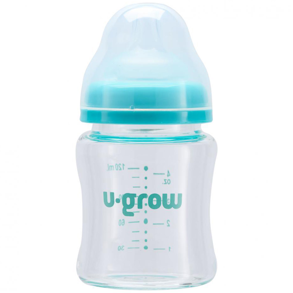 Biberon de sticla 120 ml, 2 tetine extra, rezistent la caldura si la socuri termice, supapa anti-colici, UG0-04BS120