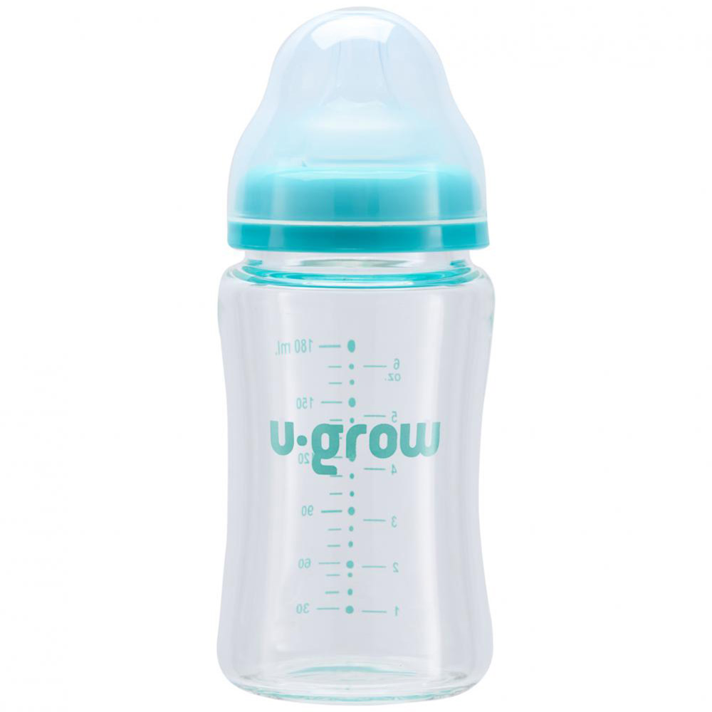 Biberon de sticla 180 ml, 2 tetine extra, rezistent la caldura si la socuri termice, supapa anti-colici, UG0-05BS180