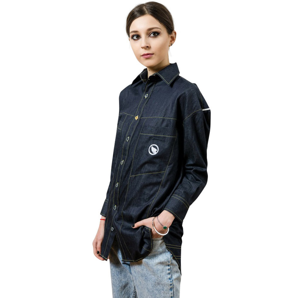 Camasa de dama cu buzunare Pegas Urban Buz By Braincof, marimea 40, denim, CPGSF-GRI3-40