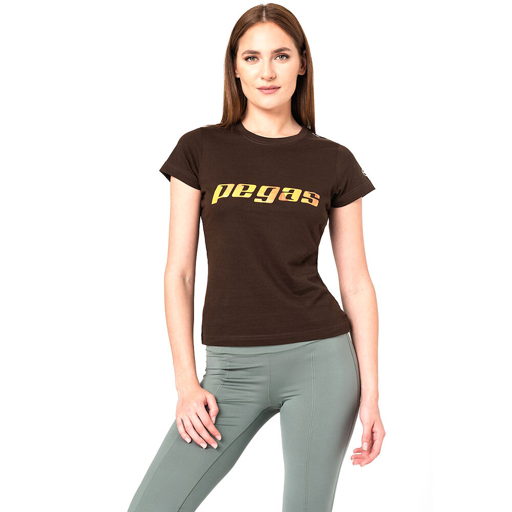 Tricou bumbac Pegas, femei, marimea M, imprimeu logo, maro, PS2122-01-1-LO-M