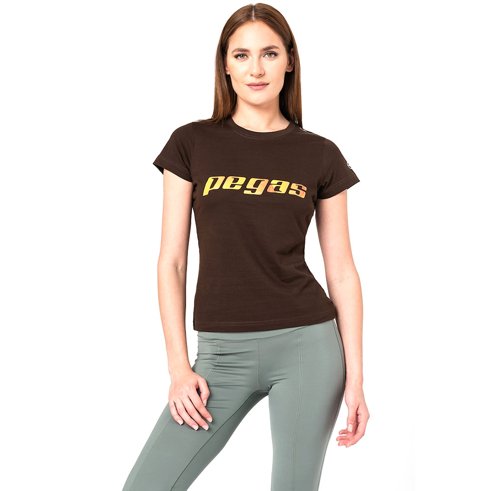 Tricou bumbac Pegas, femei, marimea XL, imprimeu logo, maro, PS2122-01-1-LO-XL