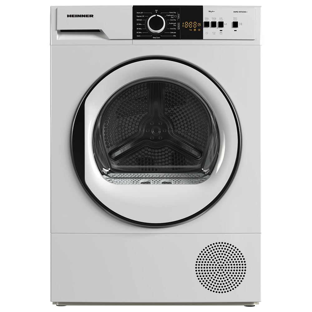 Uscator de rufe cu pompa de caldura Heinner HHPD-V9T1CHA++, 9kg, 15 programe, Display LED, Lumina cuva, Clasa A++, Alb