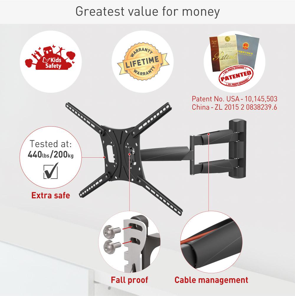Suport TV plat/curbat de perete cu 2 brate Barkan BM443LP