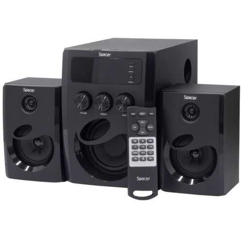 Boxe 2.1 Spacer SPSK-21BT-TOKYO, Bluetooth, telecomanda wireless, subwoofer lemn MDF, radio FM, SD card, USB, Negru