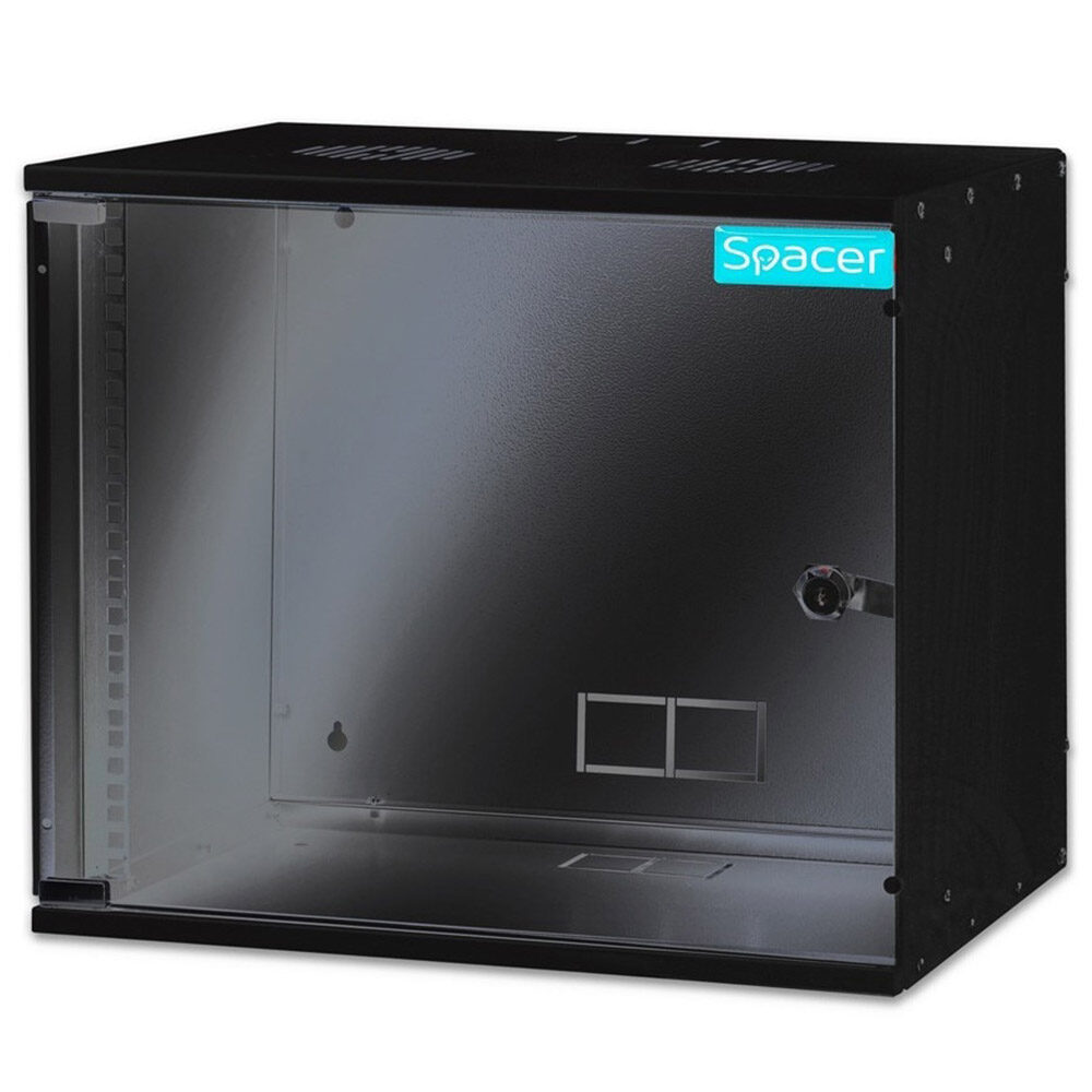 Cabinet 19 inch Spacer 9U SPCW-9U-BK, fixare pe perete, dezasamblat, sarcina maxima 100Kg, Negru