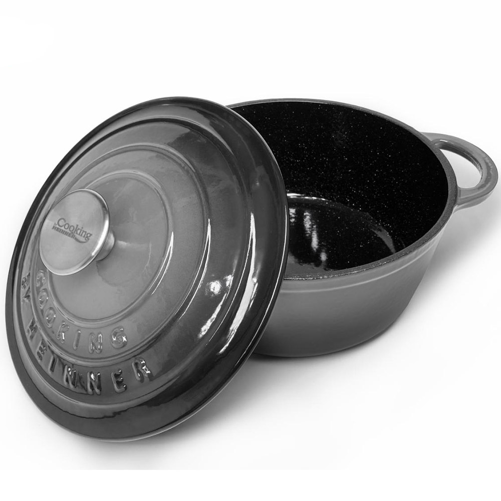 Cratita cu capac din fonta emailata, 25 x 9.5 cm, 2.9 litri, Marble Grey, Cooking by Heinner, HR-ZVC-C22