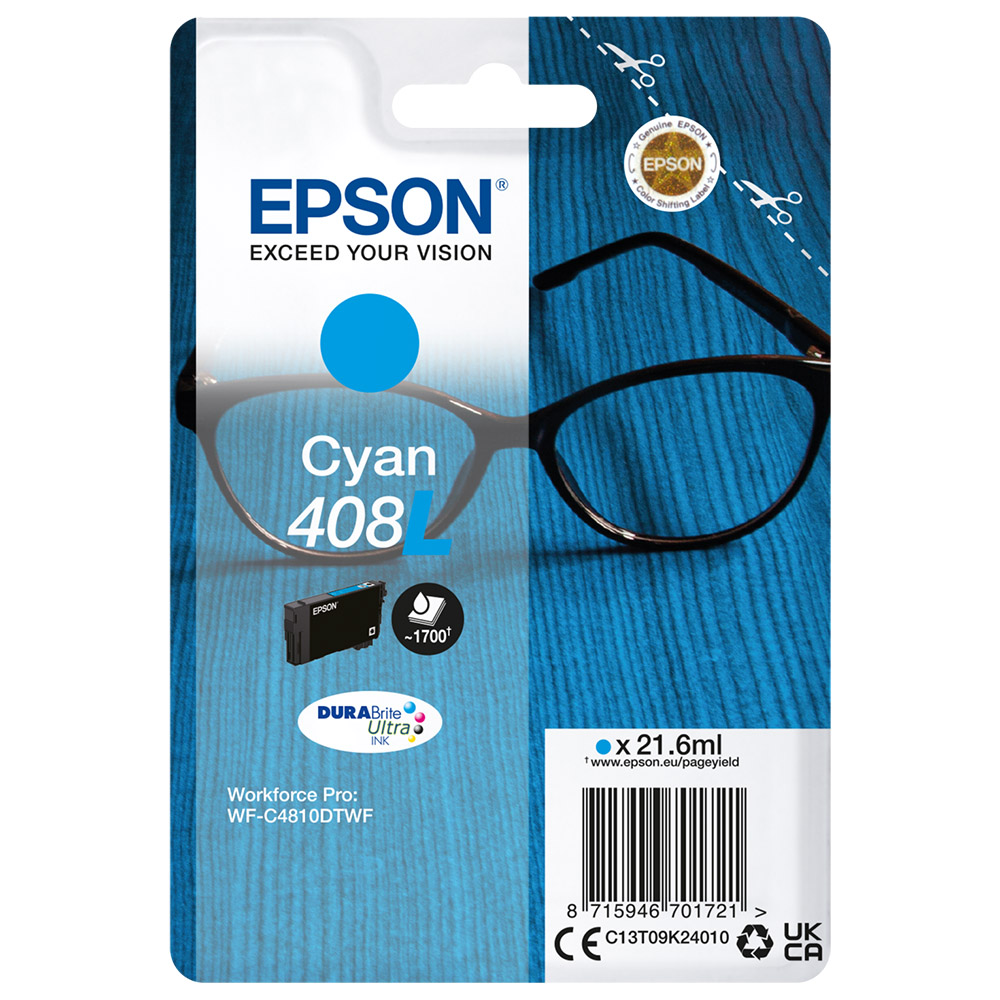 Cartus cerneala Epson 408L Ink Tank, Cyan, DuraBrite Ultra Ink, WorkForce, C13T09K24010
