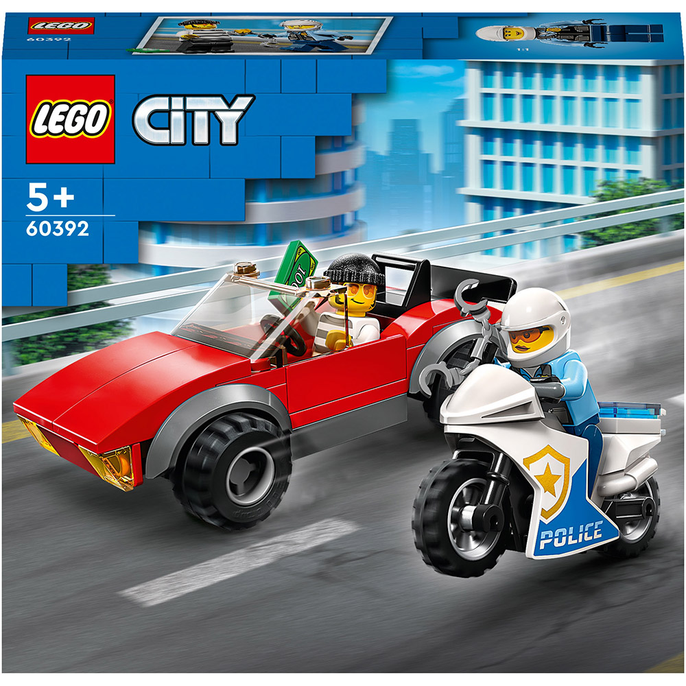 Lego City Politist pe motocicleta in urmarirea unei masini 60392, LEGO60392