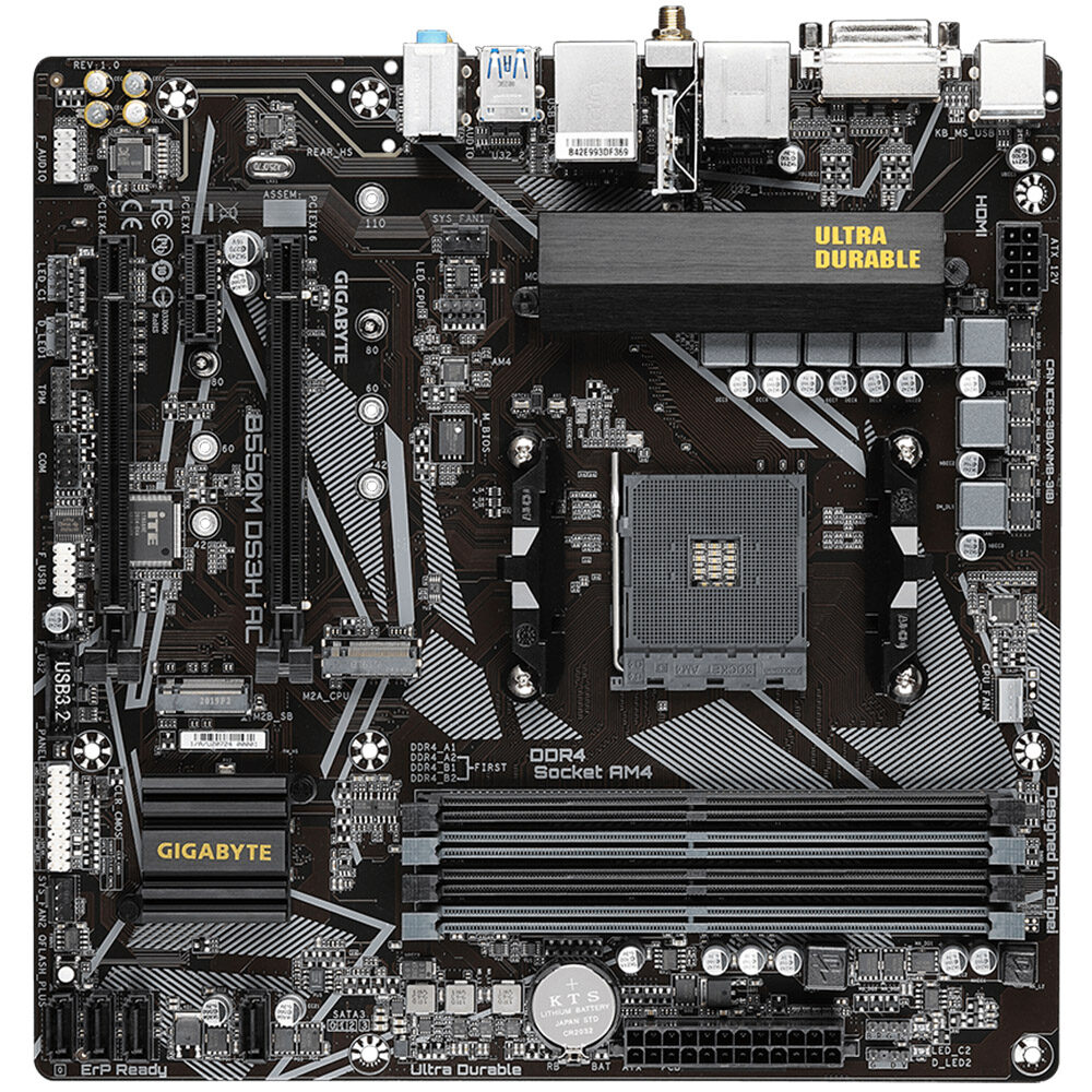 Placa de baza Gigabyte B550M DS3H AC AM4, 128GB RAM, DVI-D, HDMI, PCIe, SATA 6GB/s, microATX