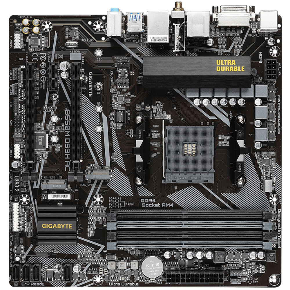 Placa de baza Gigabyte B550M DS3H AC AM4, 128GB RAM, DVI-D, HDMI, PCIe, SATA 6GB/s, microATX