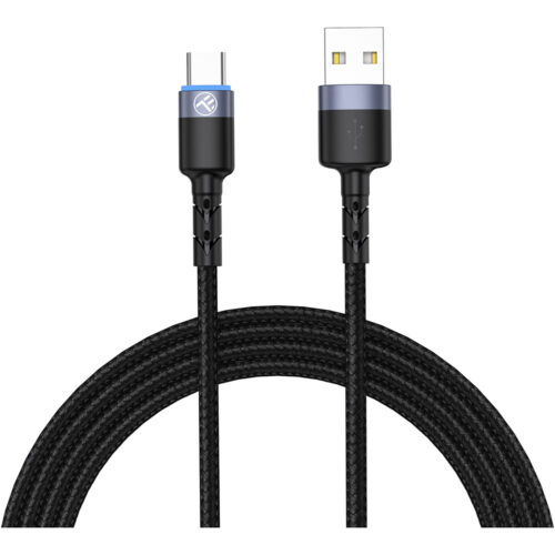 Cablu Tellur USB to Type-C cu LED, 3A, Nailon, 1.2m, Negru, TLL155363