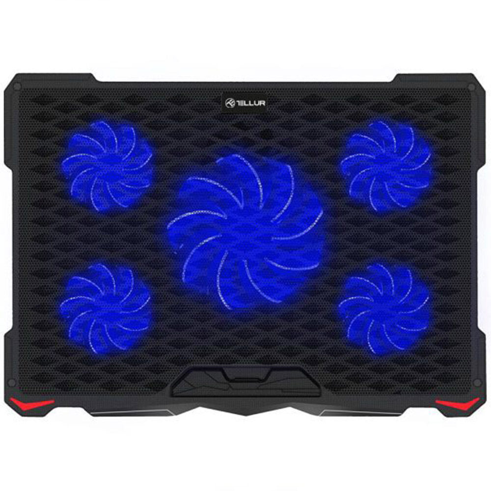Cooler laptop Tellur Basic, 17 inch, 5 ventilatoare, LED, 2xUSB, Negru, TLL491111
