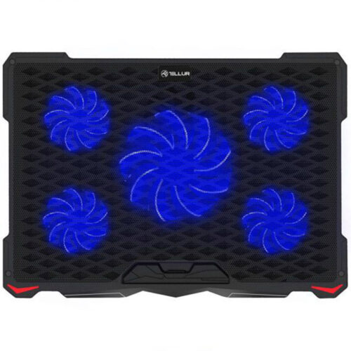 Cooler laptop Tellur Basic, 17 inch, 5 ventilatoare, LED, 2xUSB, Negru, TLL491111