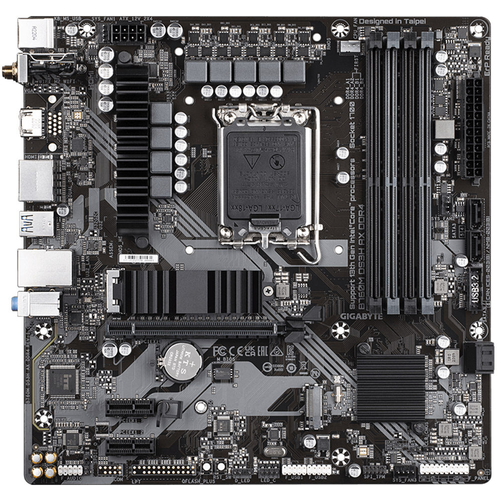 Placa de baza Gigabyte B760M DS3H AX DDR4, Socket 1700, HDMI, DisplayPort, PCIe, SATA 6Gb/s, LAN 2.5Gbps, WIFI 6E, mATX