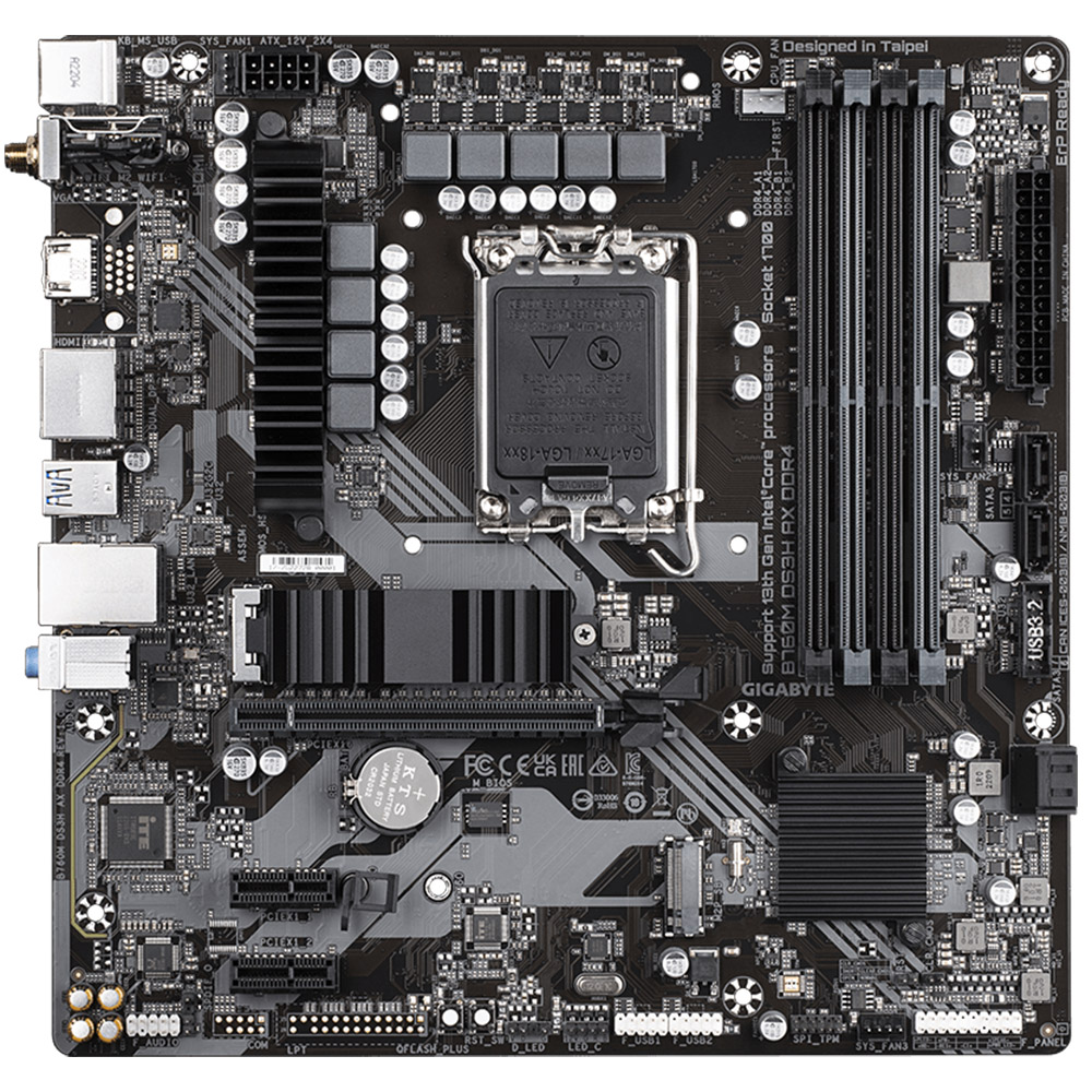 Placa de baza Gigabyte B760M DS3H AX DDR4, Socket 1700, HDMI, DisplayPort, PCIe, SATA 6Gb/s, LAN 2.5Gbps, WIFI 6E, mATX