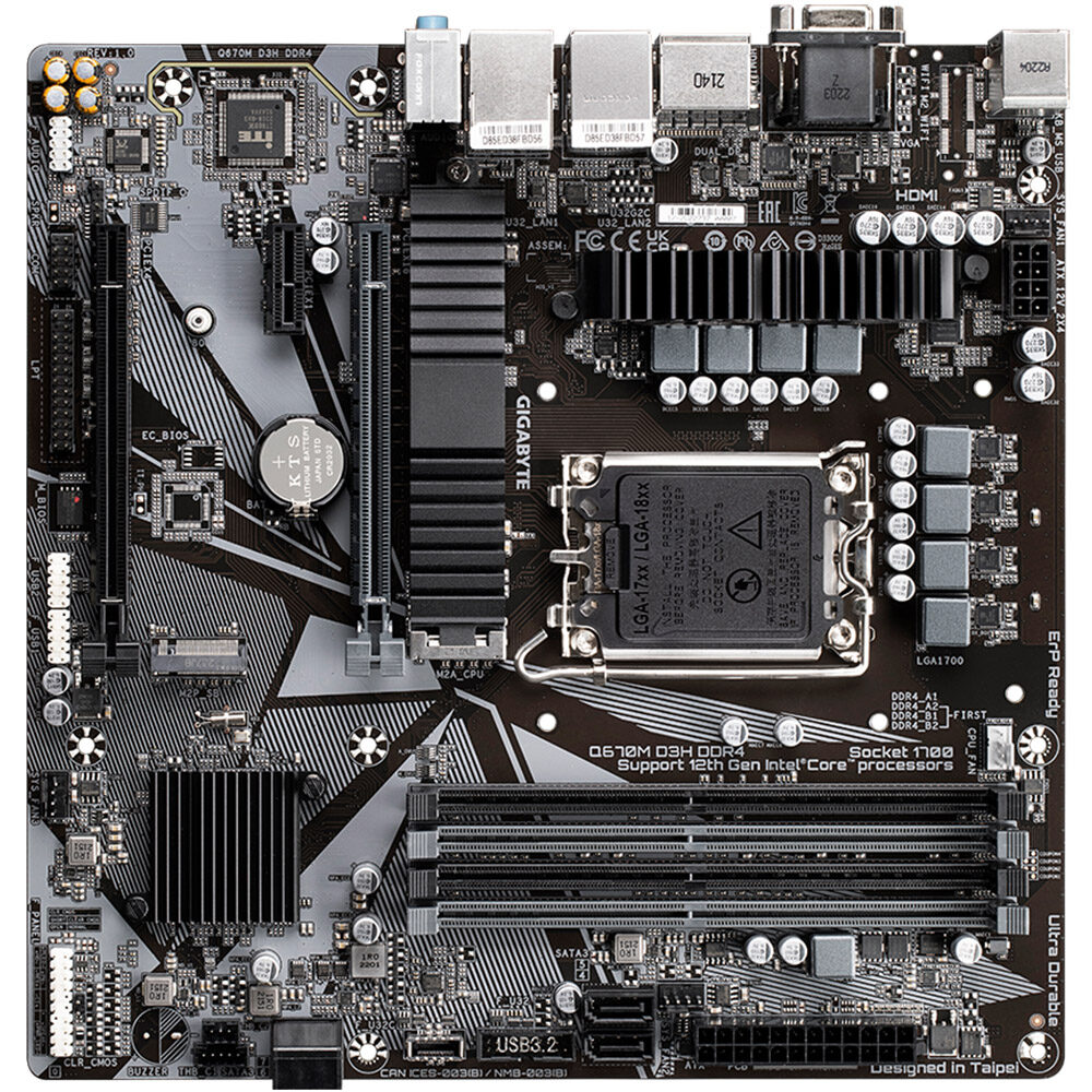 Placa de baza Gigabyte Q670 D3H LGA1700, DDR4, D-Sub, HDMI, DisplayPort, PCIe, M.2, SATA 6Gbps, mATX, Q670M D3H DDR4