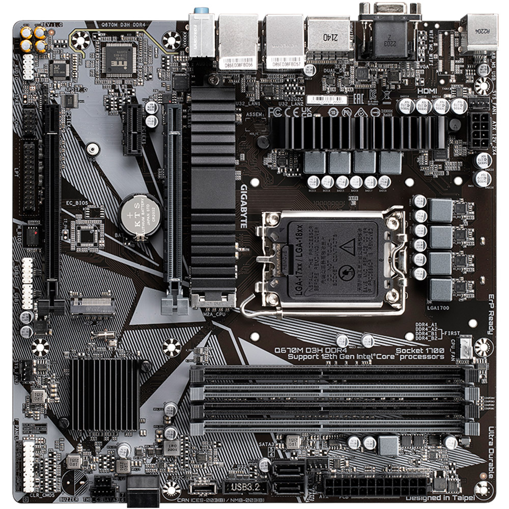 Placa de baza Gigabyte Q670 D3H LGA1700, DDR4, D-Sub, HDMI, DisplayPort, PCIe, M.2, SATA 6Gbps, mATX, Q670M D3H DDR4