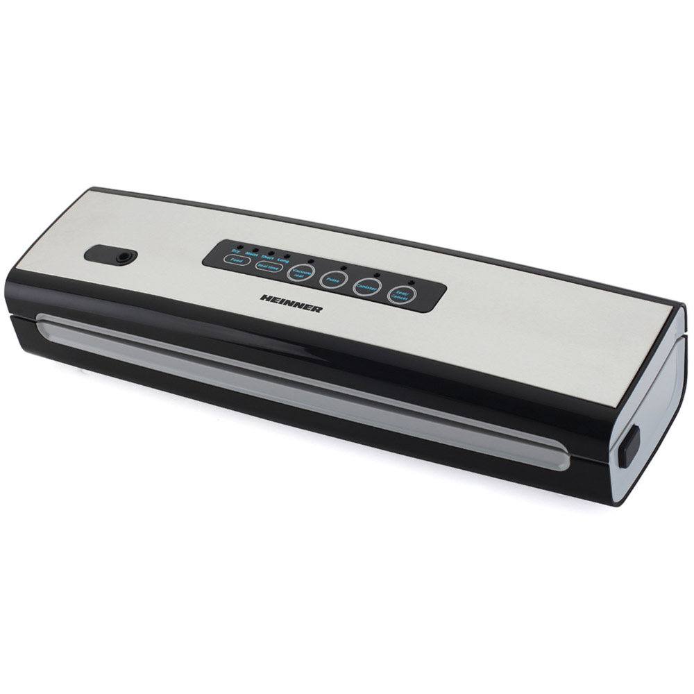 Aparat de vidat si sigilat Heinner Food Power 130 HAV-130BKSS, vidare uscata/ umeda, rola pungi inclusa 20x200 cm, mini-cutter incorporat, compatibil cu pungi latime 30 cm, capacitate vidare 6 l/min, 0.58 bar, 130W, argintiu