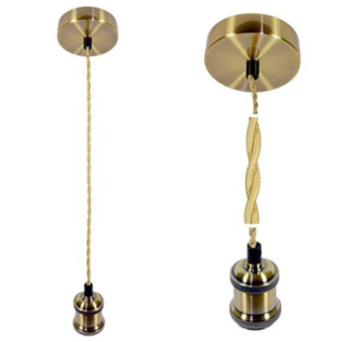 Lampa tip pendul Vivalux Retro Antique Brass, E27, 60W, Textil Metal, Cablu dublu Auriu 1m, VIV004119