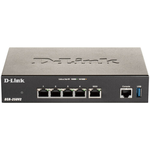 Router VPN D-Link DSR-250v2, 10/100/1000 Mbps, Gigabit, WAN, LAN, USB 3.0, 14.4W