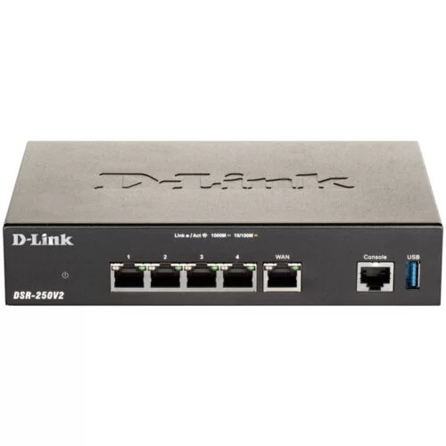 Router VPN D-Link DSR-250v2, 10/100/1000 Mbps, Gigabit, WAN, LAN, USB 3.0, 14.4W