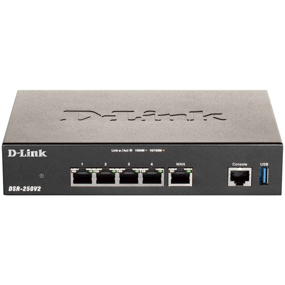 Router VPN D-Link DSR-250v2, 10/100/1000 Mbps, Gigabit, WAN, LAN, USB 3.0, 14.4W