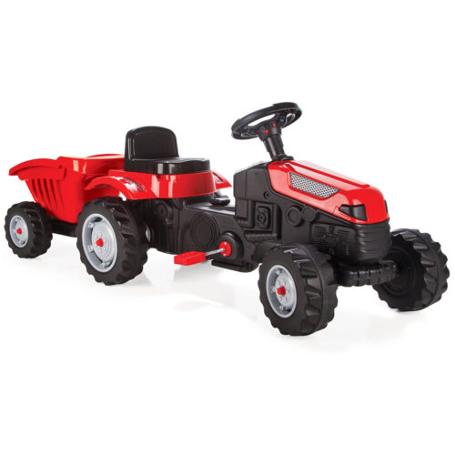 Tractor pentru copii Pilsan 073161, Active, cu pedale si remorca, Rosu