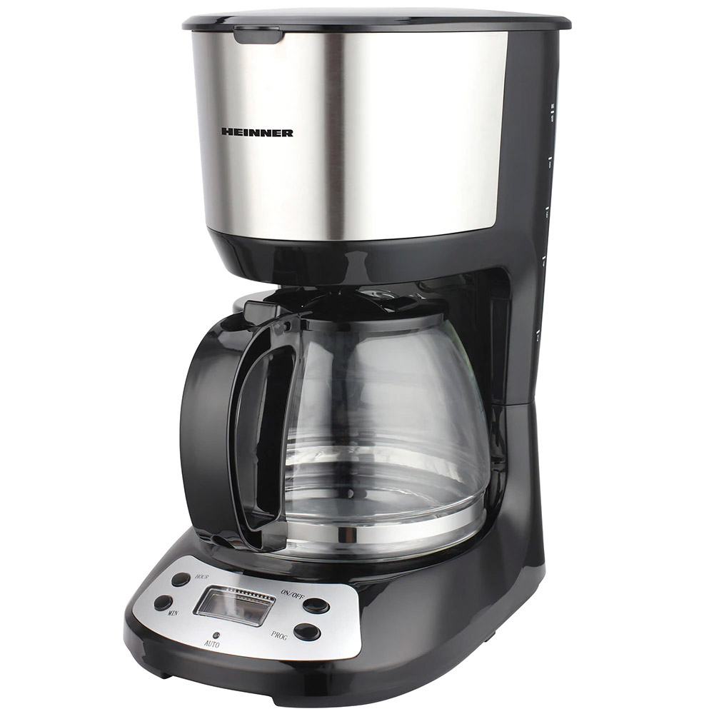 Cafetiera digitala Heinner Silver Chatt HCM-D750GCSS, control electronic, 1.25 L, 750W, filtru din nailon, vas de sticla, Argintiu