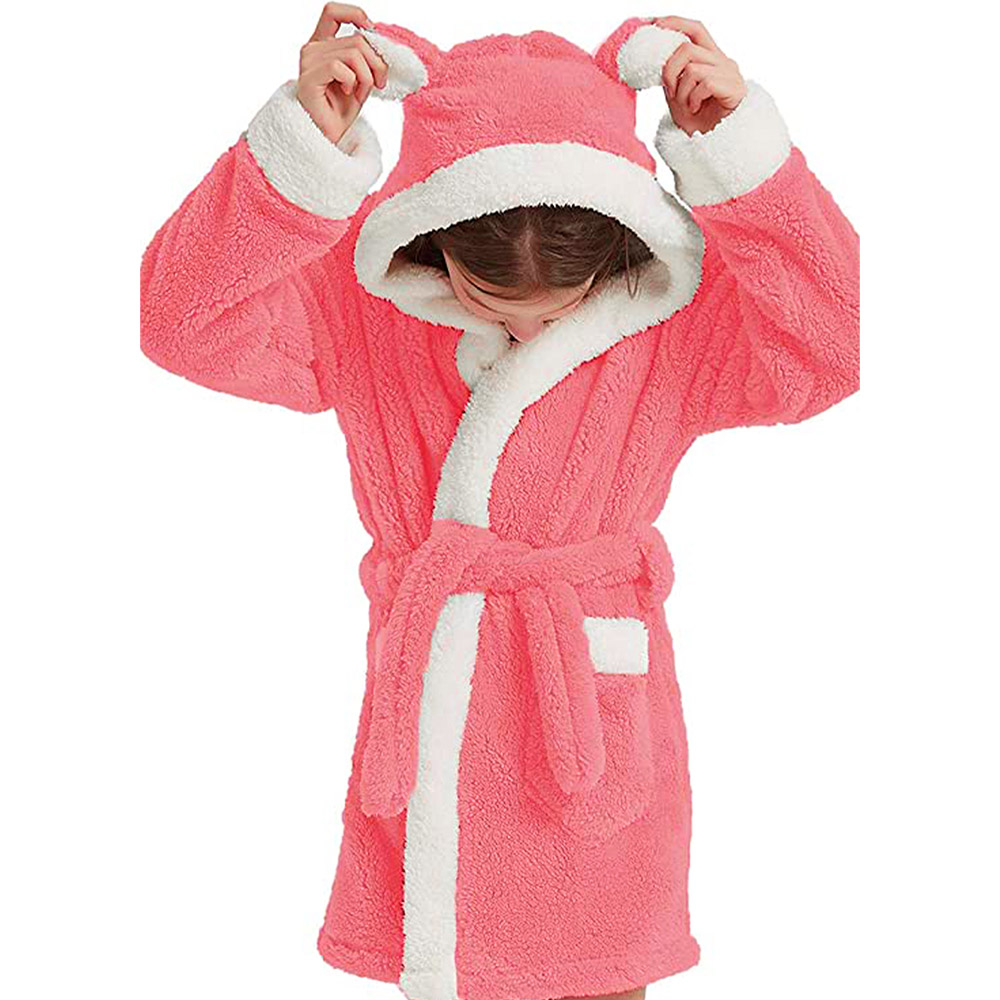 Halat de baie pentru copii MaisonArt Bunny, material extra pufos Wellsoft, cu buzunare, roz / alb