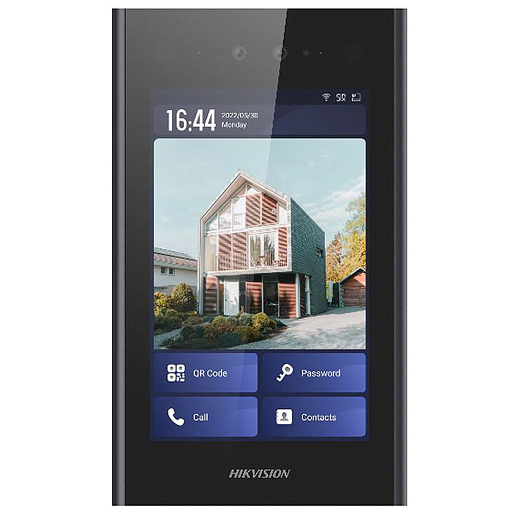 Post videointerfon Hikvision DS-KD9633-WBE6, 10.1 inch, Recunoastere faciala, Touchscreen, Camera 2MP HD, Microfon si difuzor incorporat, Negru