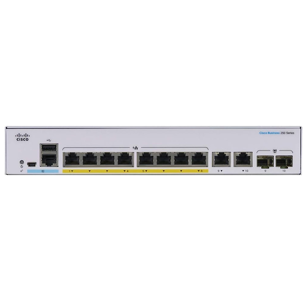 Switch Cisco CBS250-8FP-E-2G, 8 Porturi, SFP, 800MHz ARM, 512MB DRAM, 145.26W, Alb