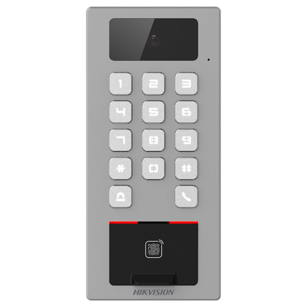Centrala control acces Hikvision DS-K1T502DBFWX, 2MP, Citire amprenta, IP65, IK09, Argintiu