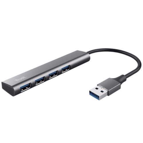 HUB USB Trust Halyx, USB-A la USB-A 3.2, 10cm, Aluminiu, Argintiu, TR-24947