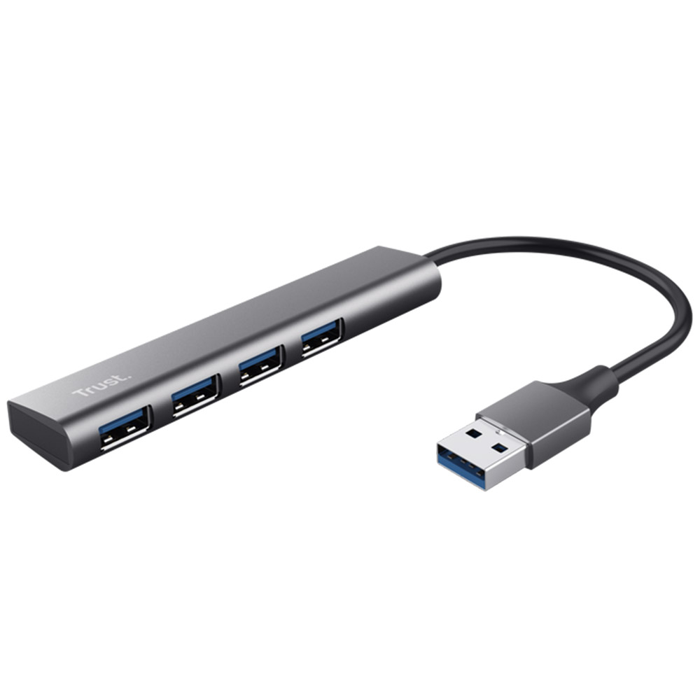 HUB USB Trust Halyx, USB-A la USB-A 3.2, 10cm, Aluminiu, Argintiu, TR-24947