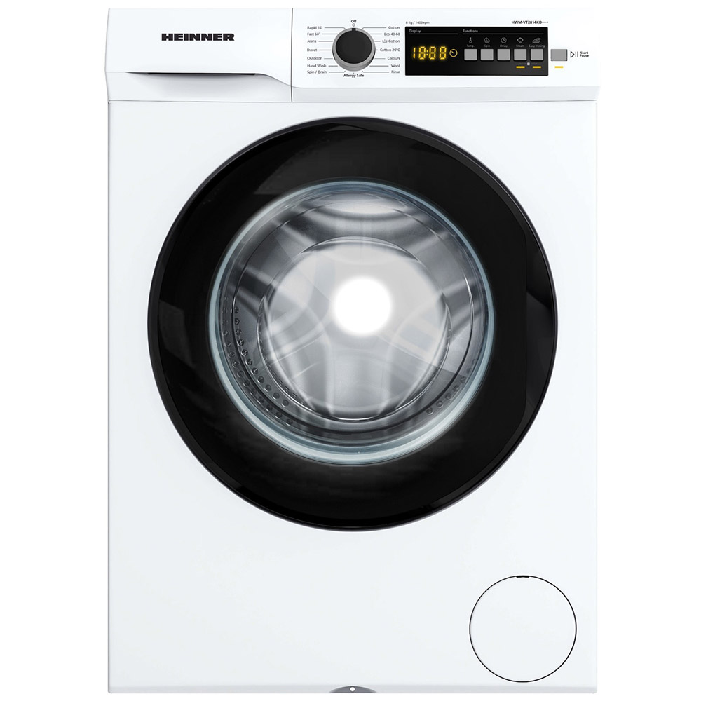 Masina de spalat rufe Heinner HWM-VT2814KD+++, 8 kg, 1400 rpm, Clasa D, 15 programe, Display LED, Blocare acces copii, Alb