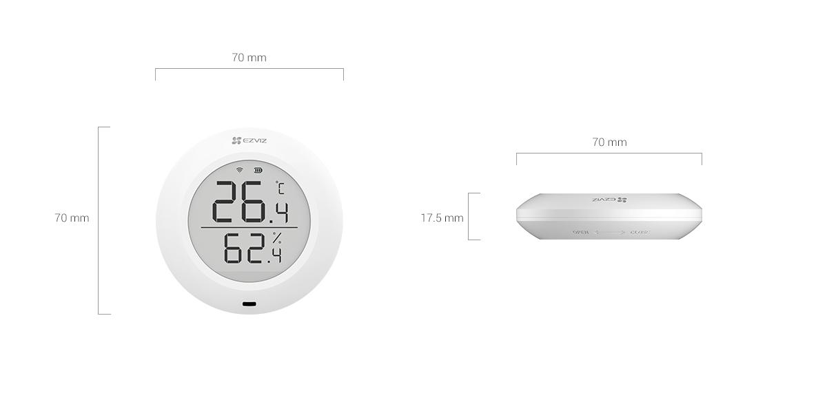 Senzor de Temperatura si Umididtate Ezviz CS-T51C-A0-BG; Baterie: CR2450; Voltaj: DC 3V; Protocol: ZigBee 3.0; Frecventa Wi-Fi: 2.4 GHz; Distanta Comunicare < 200M;Real-Time Temperature and Humidity Monitoring