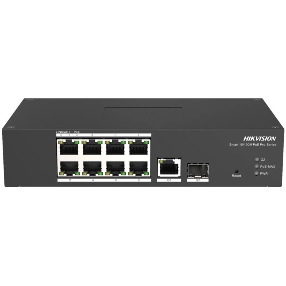 Switch Hikvision DS-3T1310P-SI/HS, 8 porturi PoE, 100Mbps PoE, 1Gbps RJ45, 1Gbps Fibra optica, 30W