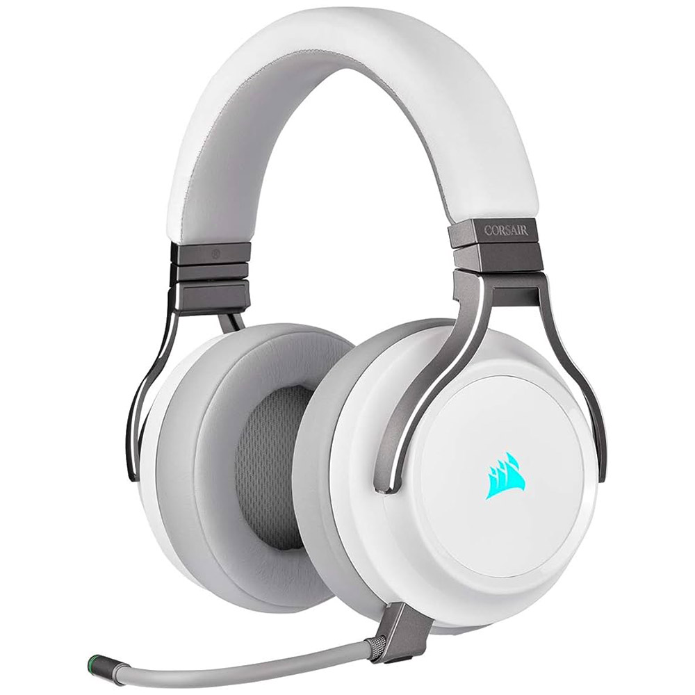 Casti audio gaming Corsair Virtuoso, Surround Sound, iCUE RGB, 109dB, Microfon, Alb