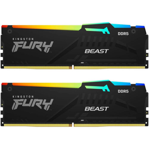 Memorie RAM Kingston Fury Beast, DIMM, DDR5, 64GB, 6000MHz, CL40, 1.35V, Kit 2 bucati, RGB, KF560C40BBAK2-64