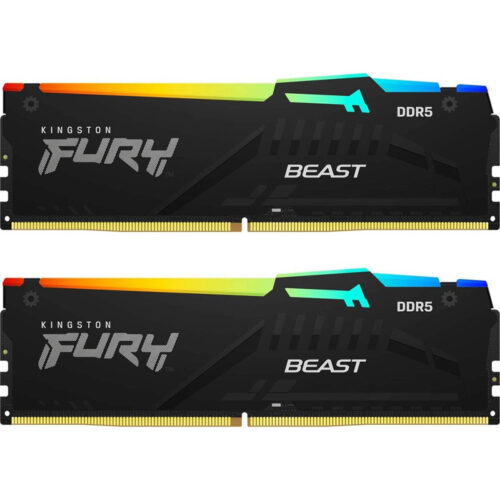 Memorie RAM Kingston Fury Beast, DIMM, DDR5, 64GB, 6000MHz, CL40, 1.35V, Kit of 2, RGB, KF560C36BBEAK2-64