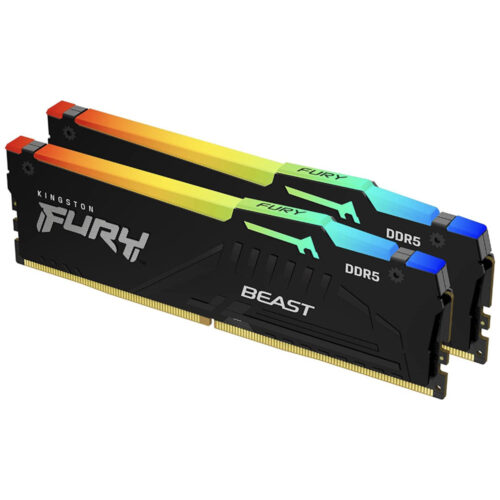 Memorie RAM Kingston Fury Beast RGB, DIMM, DDR5, 2 x 32GB, 5600MHz, CL40, 1.25V, KF556C40BBAK2-64